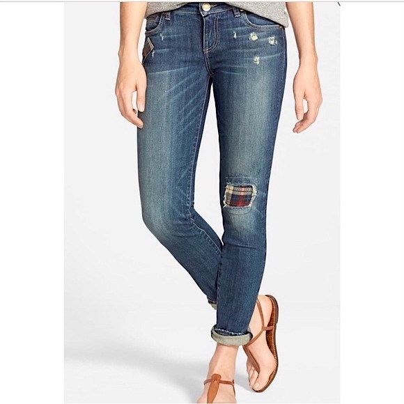 KFTK Catherine Boyfriend Plaid Patch Jean - Picture 1 of 16